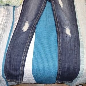 Trendy Distressed Dark Blue Skinny Jeans